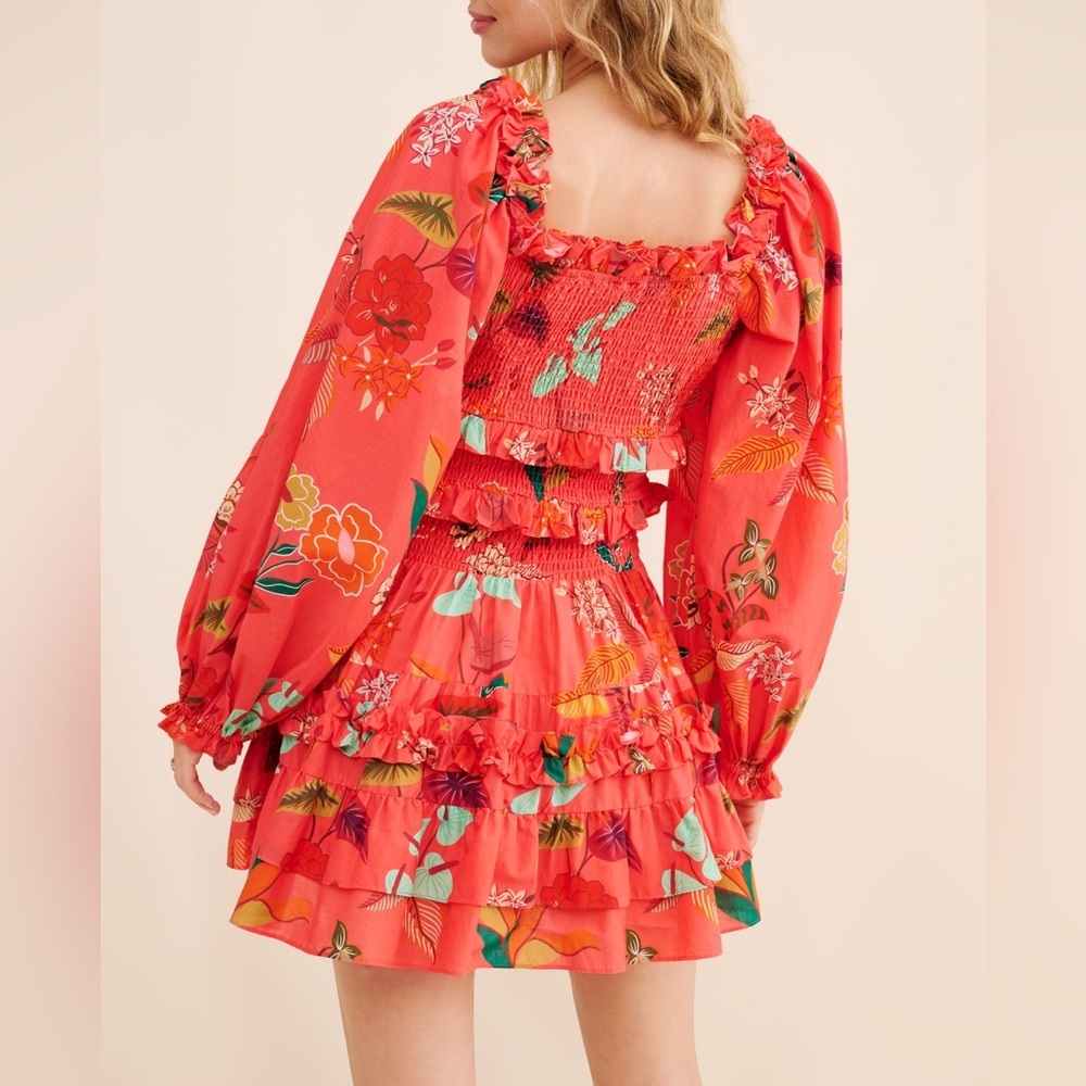 Farm Rio for Anthropologie Smocked Ruffle Floral Mini Dress Size S - Picture 7 of 13